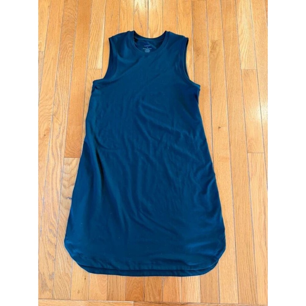 Varley Black Sleeveless athletic Tank Dress crew neckline curved hem Small